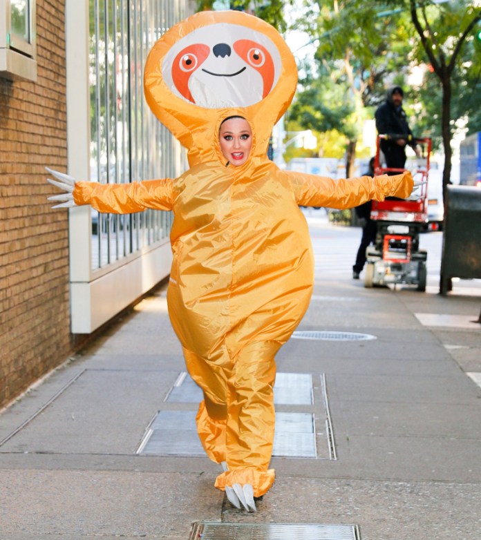 Katy Perry dresses up as a sloth for Halloween at Kelly and Ryan show in New York